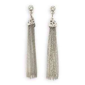 Silver Tone Chain Tassel Earrings